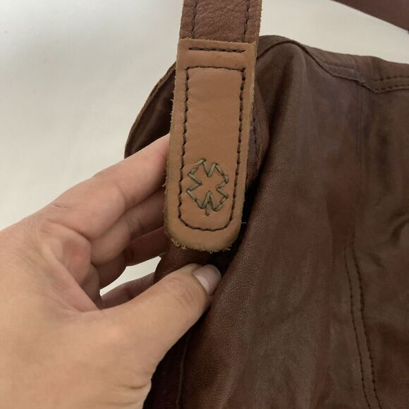 Lucky Brand 100% Lamb Leather Hobo Shoulder Bag Distressed Brown Boho Hippie - Picture 12 of 16